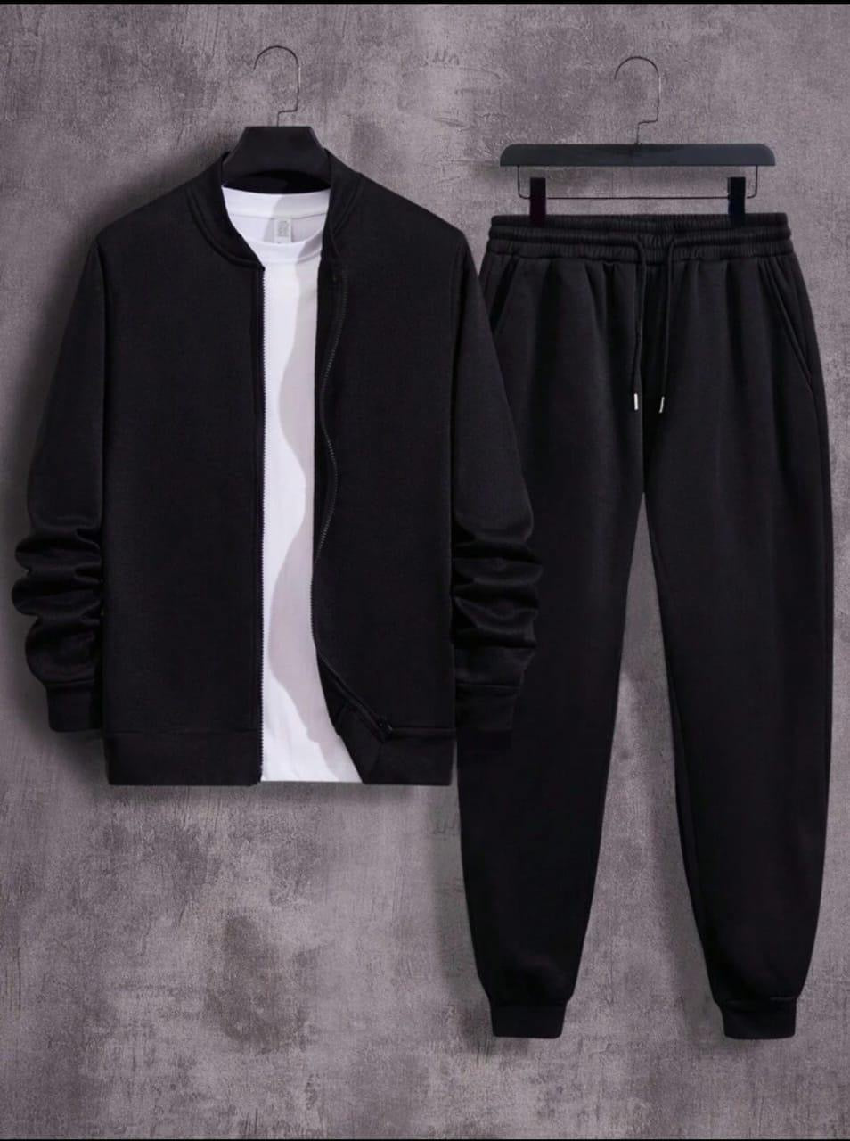 Men’s fleece plain zipper tracksuit