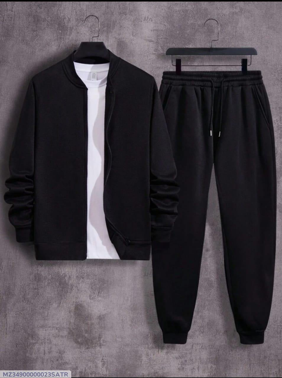 Men’s fleece plain zipper tracksuit