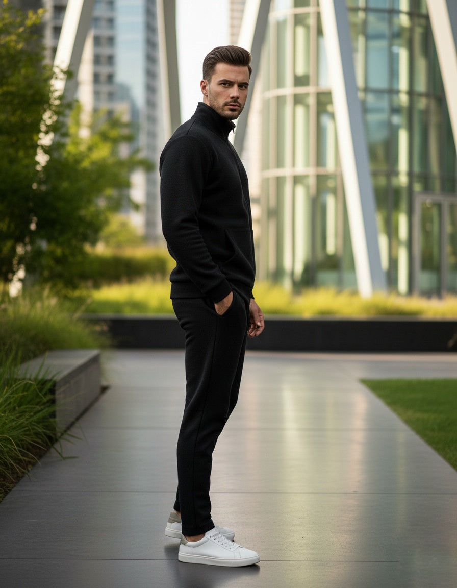 Mens Fleece Winter Warm Wear Tracksuit 230GSM - BLACK 230 Gsm