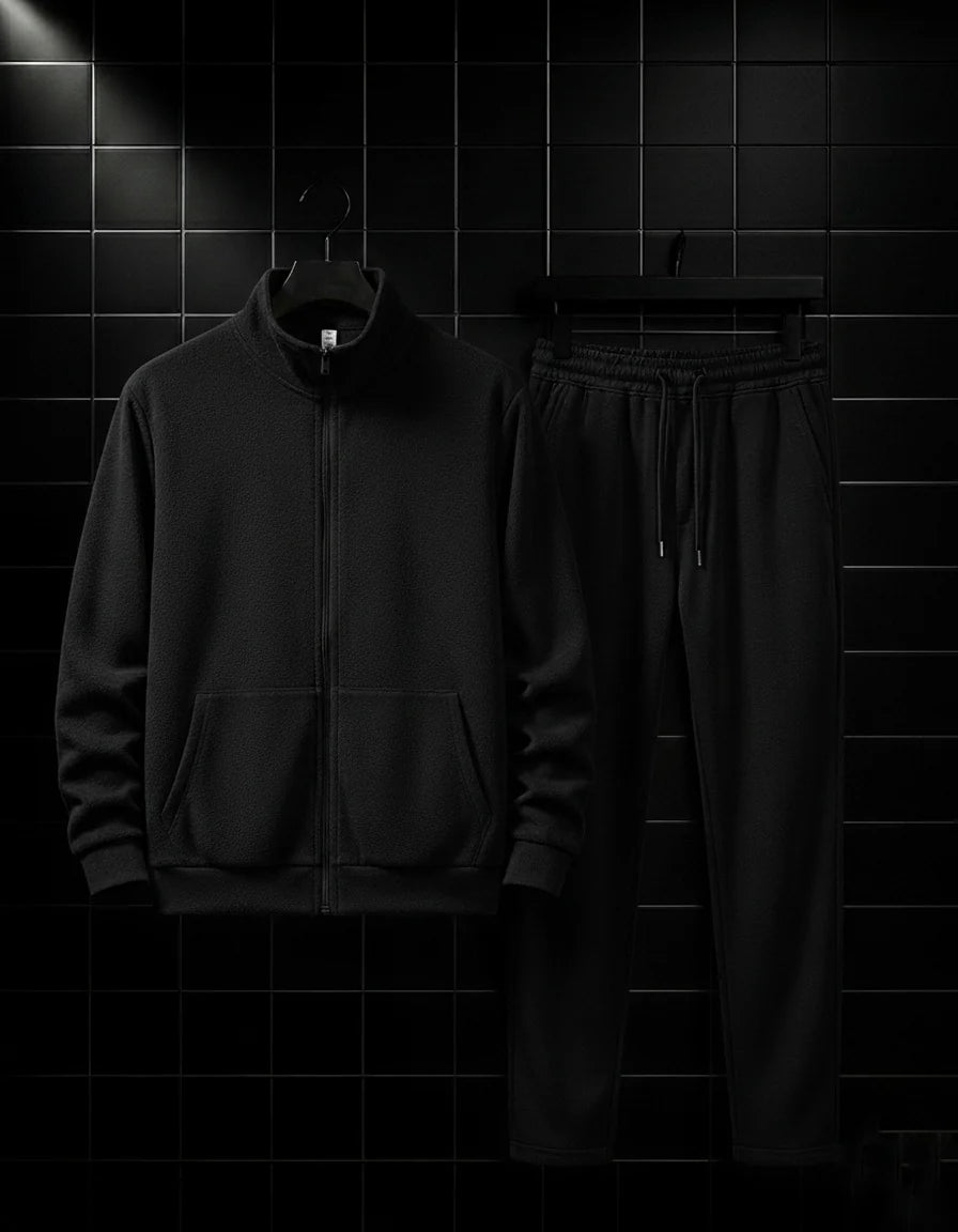 Mens Fleece Winter Warm Wear Tracksuit 230GSM - BLACK 230 Gsm