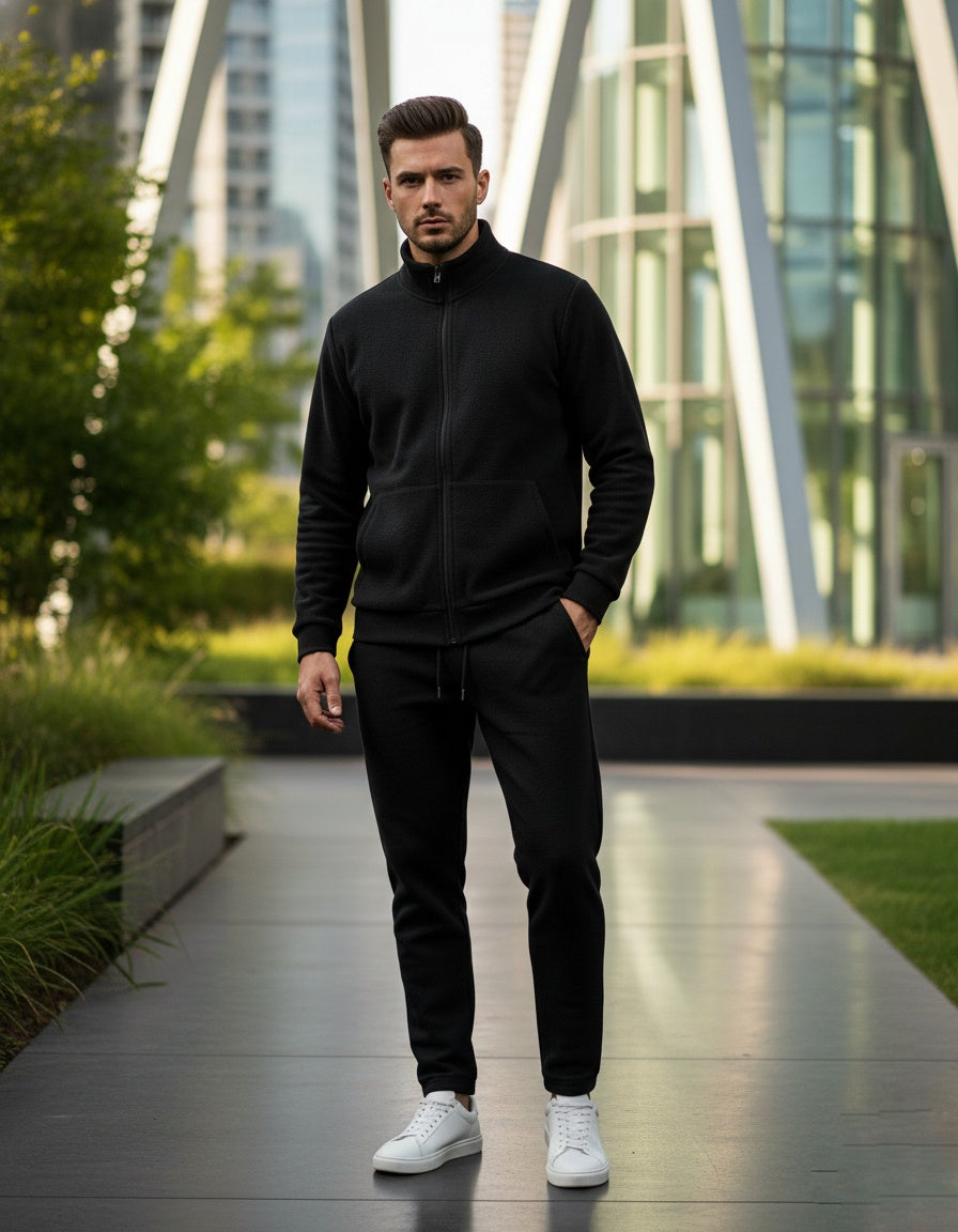 Mens Fleece Winter Warm Wear Tracksuit 230GSM - BLACK 230 Gsm